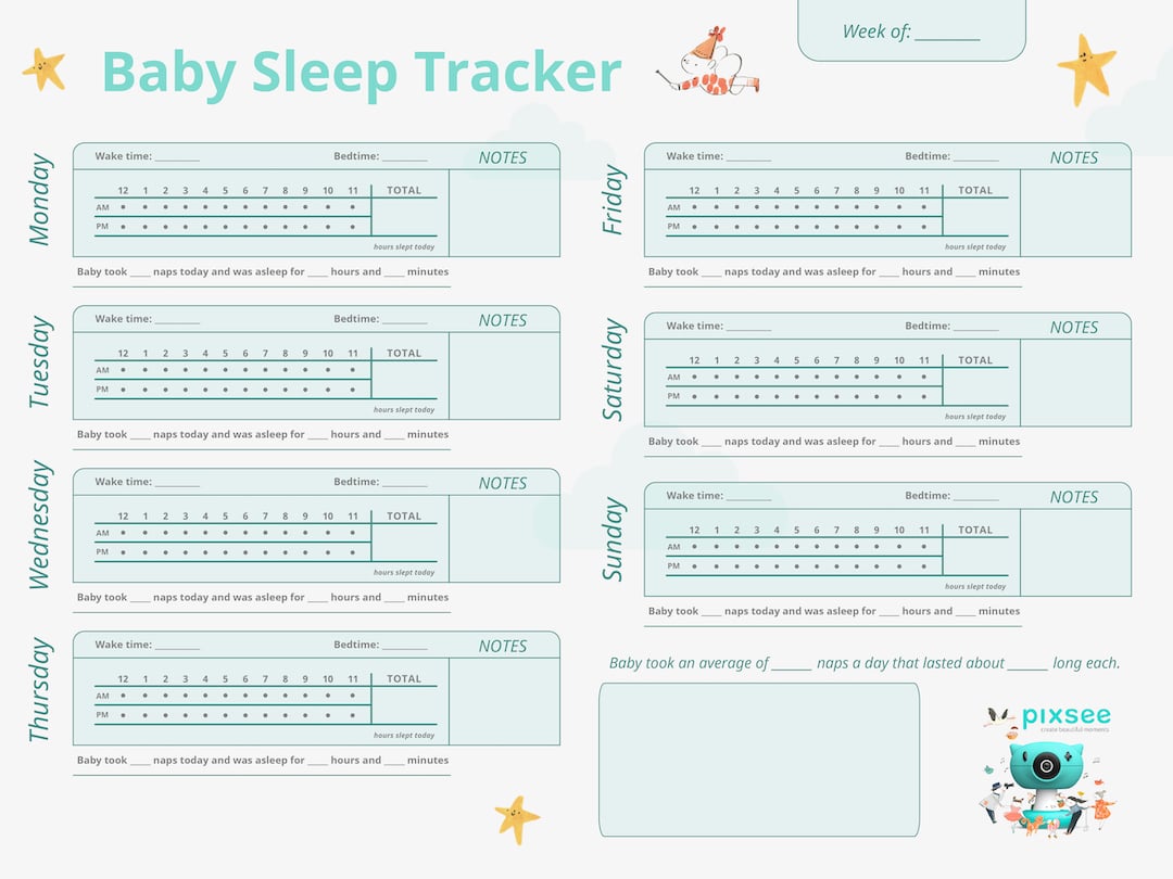 pixsee Baby Sleep Training Sleep Tracker Worksheet 